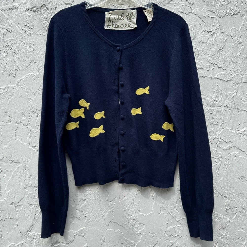 ANTHROPOLOGIE FIELD FLOWER Pisacane Fish Sweater Womens Size Medium Rare